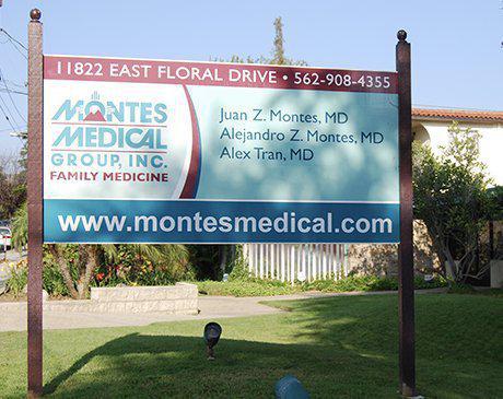 A billboard of Montes Medical with information. 