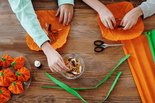 Hand making Halloween decorations