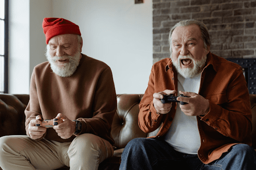 Older men playing video games